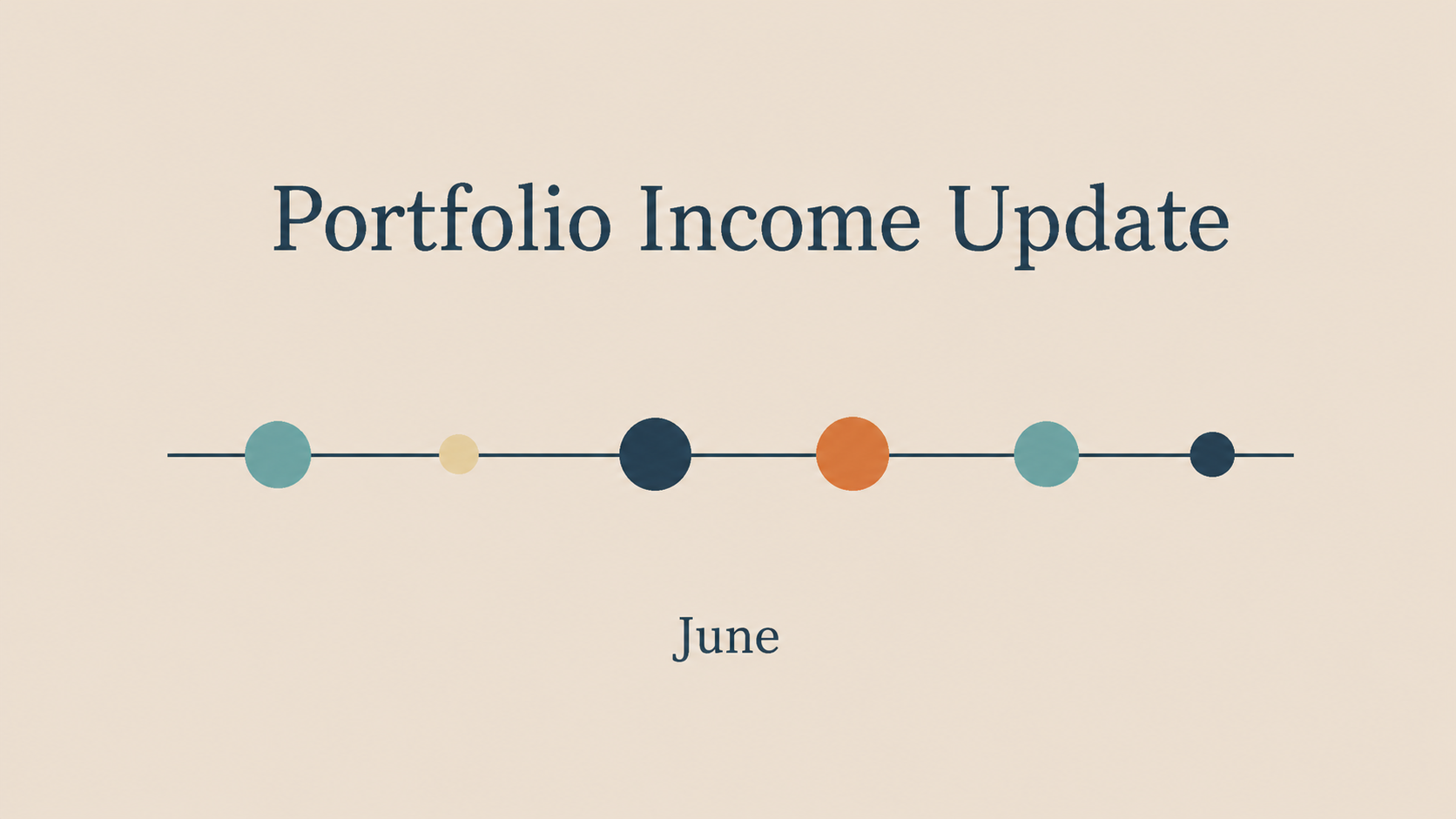 June income update Portfolio Income Update for June 2026 featuring a minimalist graphic representing diversified portfolio income across private real estate, private credit, ETFs, and structured income notes.