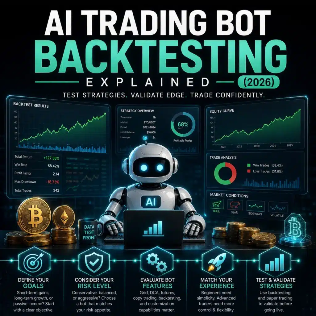 AI trading bot backtesting dashboard with automated crypto trading strategy analysis and AI-powered performance testing in 2026