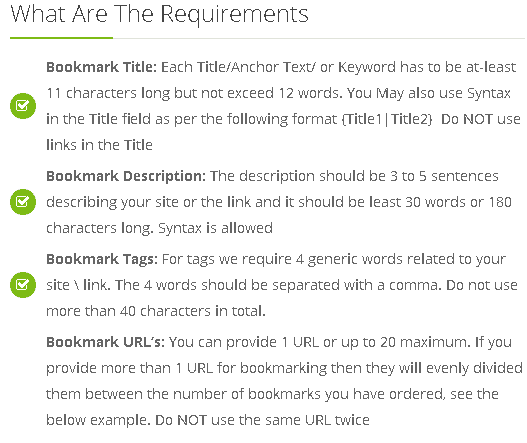 Mga kinakailangan sa serbisyo ng Social Bookmarking Mga kinakailangan sa serbisyo ng Social Bookmarking