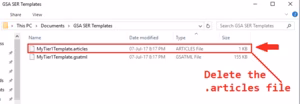 How To Create a GSA Search Engine Ranker Project Template 9 How to Create a GSA Search Engine Ranker Project Template - Delete articles file