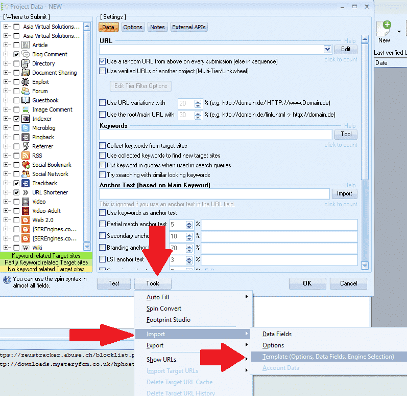 How To Create a GSA Search Engine Ranker Project Template 13 How to Create a GSA Search Engine Ranker Project Template - Import template