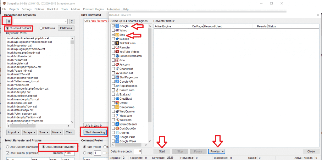 วิธีใช้ Xrumer เพื่อค้นหาร่องรอยการค้นหาสำหรับ GSA Search Engine Ranker 4 การตั้งค่า Scrapebox Harvester