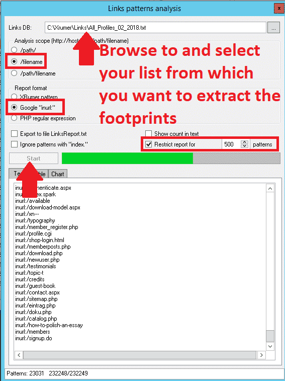 วิธีใช้ Xrumer เพื่อค้นหา footprints สำหรับ GSA Search Engine Ranker 3 Xrumer - การเลือกการวิเคราะห์รูปแบบลิงก์