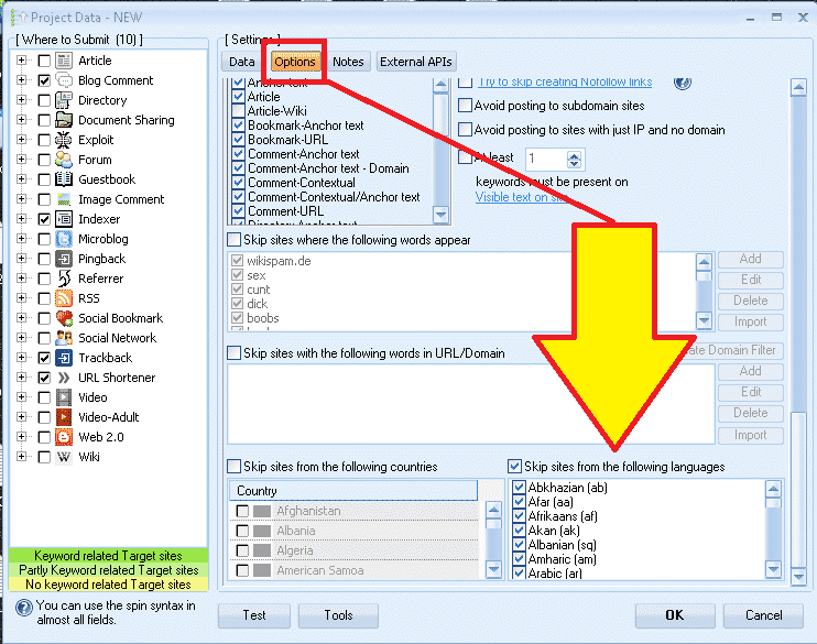 วิธีลดอัตราการตีกลับสูงเมื่อใช้ GSA Search Engine Ranker 3 GSA Search Engine Ranker - ข้ามเว็บไซต์ตามภาษา