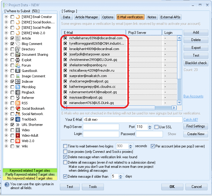 Как создать бесплатные почтовые аккаунты с помощью GSA Search Engine Ranker 4 Созданы бесплатные электронные письма GSA SER
