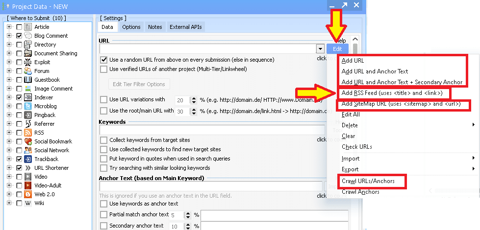 GSA Search Engine Ranker 2를 사용하여 RSS 피드를 홍보하는 방법 GSA 검색 엔진 랭커에 링크를 추가하는 다양한 방법