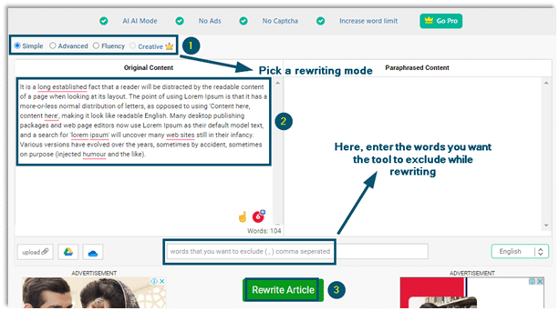 Penulis Semula Pra-Pasca SEO - Mod Penulisan Semula Tangkapan skrin yang memaparkan imej skrin, dihasilkan menggunakan PrePostSEO.
