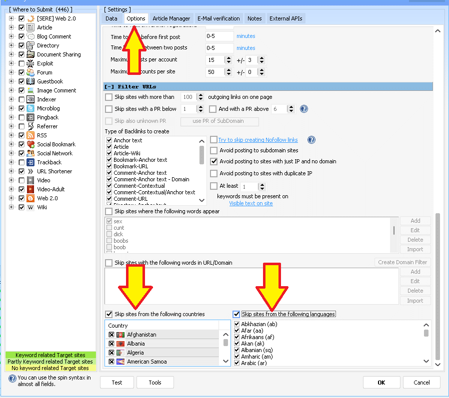 Unlock the Secret: Filter Out Unwanted Countries & Languages in GSA SER Now! 2 A tutorial on "How to Stop building links on specific language or country sites" using GSA SER.