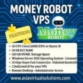 Promotional graphic for Money Robot VPS – High-Speed Windows VPS Optimized for Money Robot Submitter, showcasing CPU cores, RAM, storage, Windows Server 2022, fast connection speeds, dedicated IP, and secure remote desktop access.