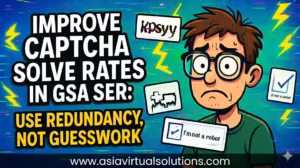 Home 46 A cartoon person looks worried surrounded by CAPTCHA challenges, with text: Boost your CAPTCHA solve rates in GSA SER: Rely on redundancy, not guesswork.