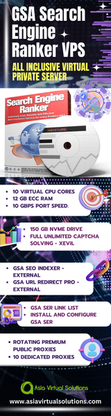 GSA Search Engine Ranker VPS (160x600) - 2 47 Promotional banner for the GSA Search Engine Ranker VPS by Asia Virtual Solutions. Experience 10 virtual CPU cores, ECC RAM, SSD storage, and essential SEO tools. Enjoy seamless operations with rotating proxies and top-notch support. Perfect your strategies with our Ranker VPS today!.