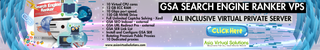 GSA Search Engine Ranker VPS (320x50) - 1 29 Banner for VPS featuring GSA Search Engine Ranker by Adult-Host-Solutions. Highlights include 10 Virtual CPU cores, 12 GB ECC RAM, and 10 Gbps port speed. Includes a 'Click Here' button.