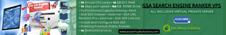 GSA Search Engine Ranker VPS (320x50) - 2 30 Banner for a GSA Search Engine Ranker VPS service, showcasing icons of server equipment, a monitor, and benefits like unlimited data, custom SEO solutions, and a 99.9% uptime guarantee.