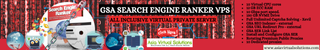 GSA Search Engine Ranker VPS (320x50) - 3 31 Banner for GSA Search Engine Ranker VPS features a robot mascot, adorned with various service icons and text promoting powerful virtual CPUs, SSDs, and targeted SEO keyword tools for optimized performance.