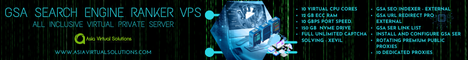 GSA Search Engine Ranker VPS (468 x 60) - 2 35 Banner for GSA Search Engine Ranker VPS by Asia Virtual Solutions, showcasing a virtual server image with features like proxy, backlink scan, and SEO indexer.