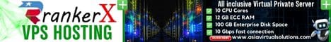 RANKERX VPS HOSTING (468x60) - 4 19 Banner advertisement for RankerX VPS hosting featuring their service offerings, including a virtual private server with 10 CPU cores, 12 GB ECC RAM, 100 GB enterprise disk space.