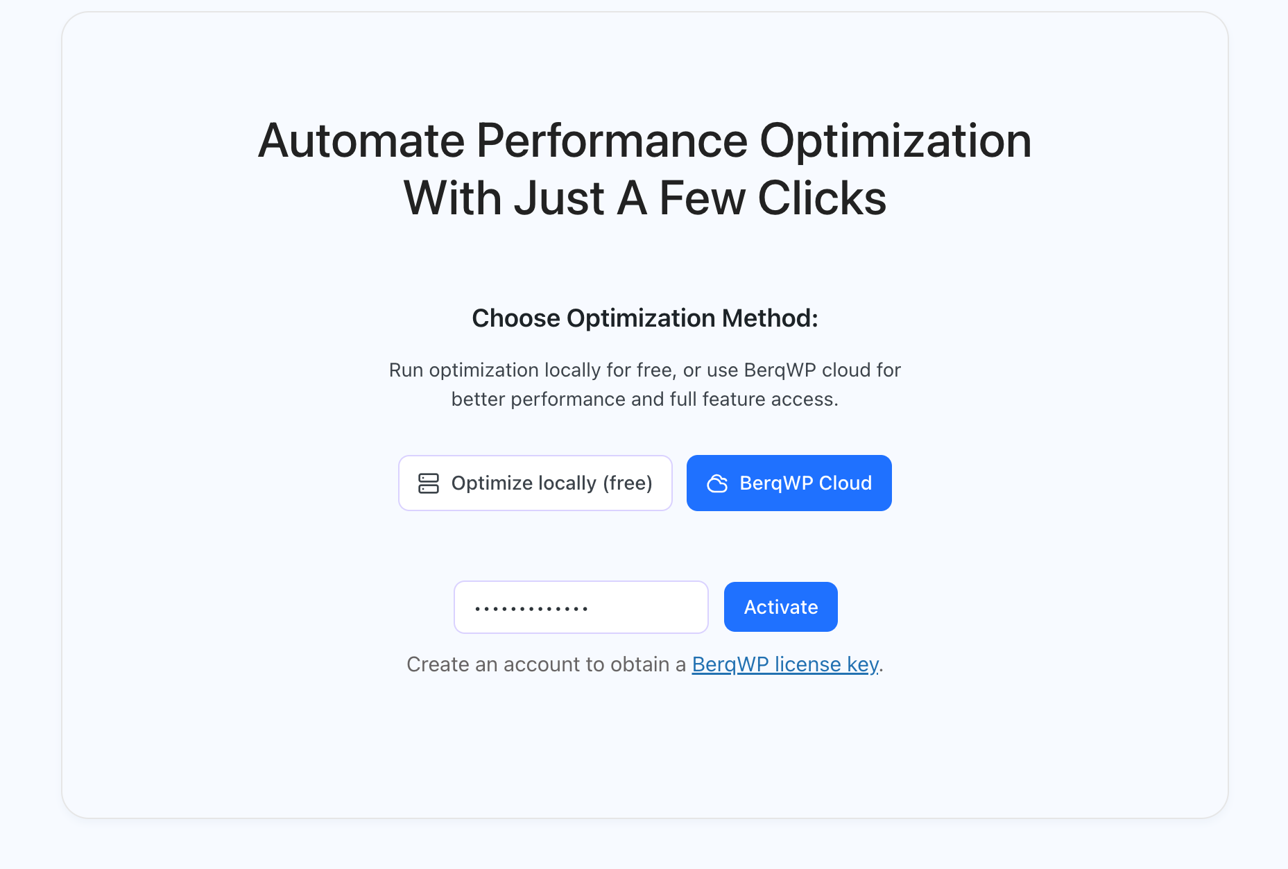 BerqWP plugin intro page