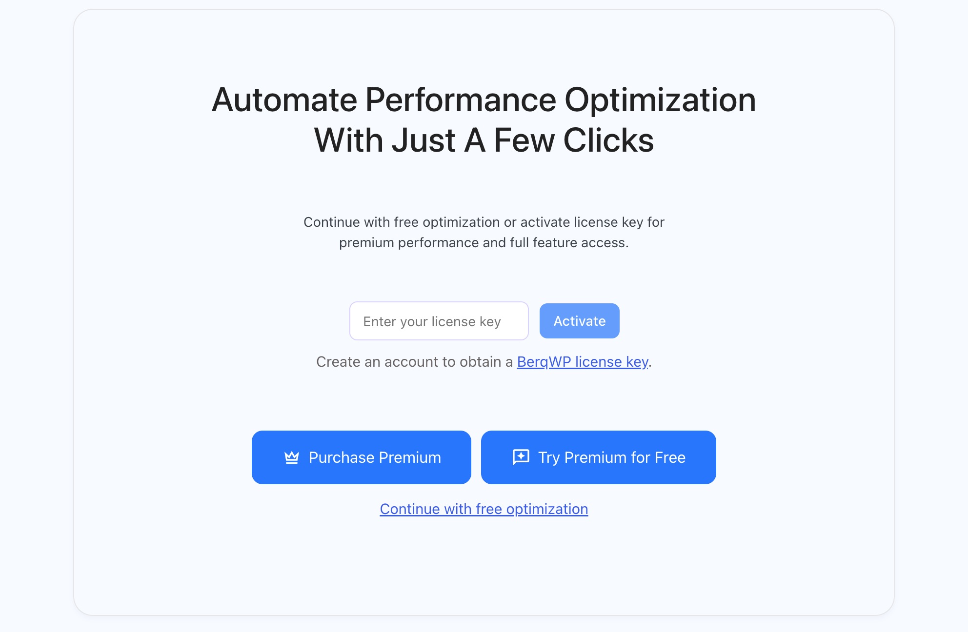 BerqWP license activation screen