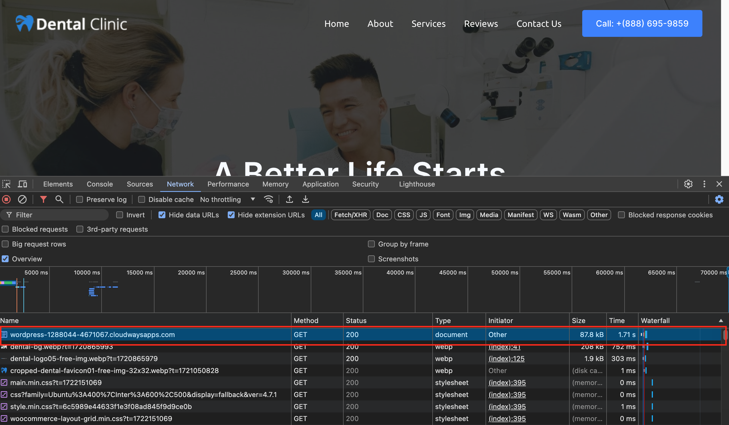 Chrome developer tools network tab