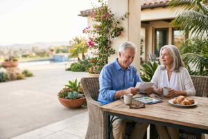 How to Use the California Birthday Rule to Swap Medigap Plans Without Underwriting 4 senior couple reviewing finances patio breakfast