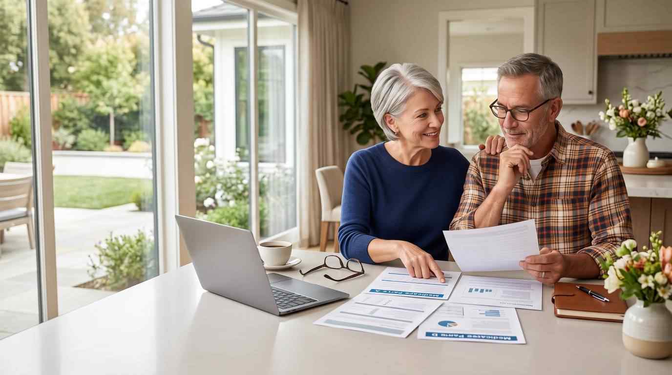 senior-couple-reviewing-medicare-documents-home senior couple reviewing medicare documents home