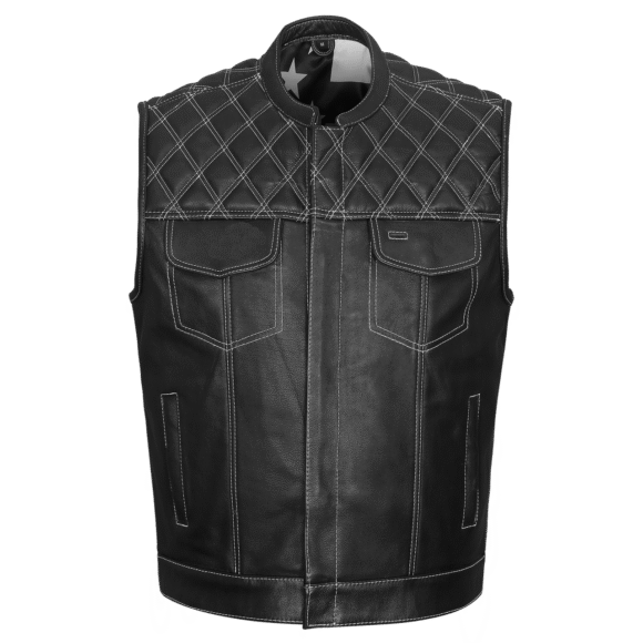high mileage mens leather club vest | american flag | zipper
