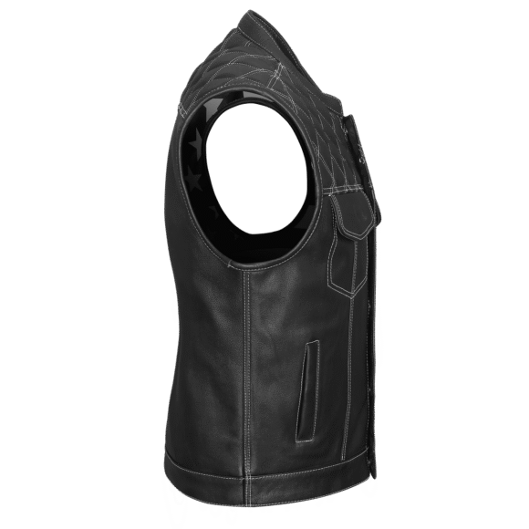 high mileage mens leather club vest | american flag | zipper
