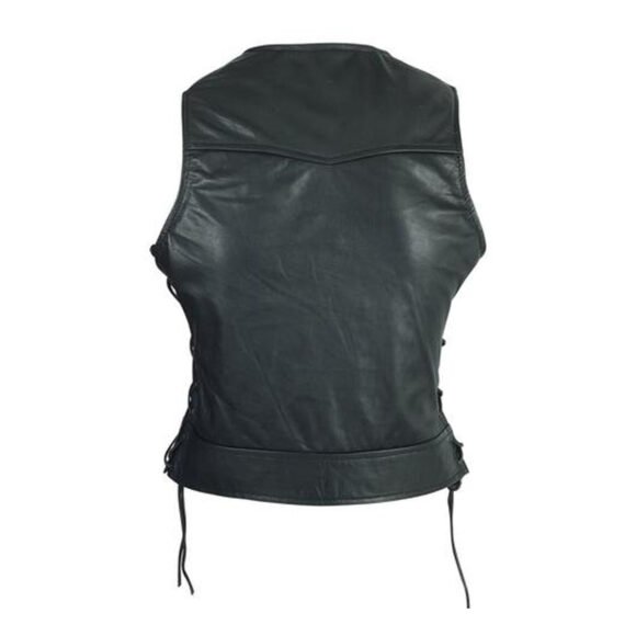 high mileage womens lady biker leather vest | studs