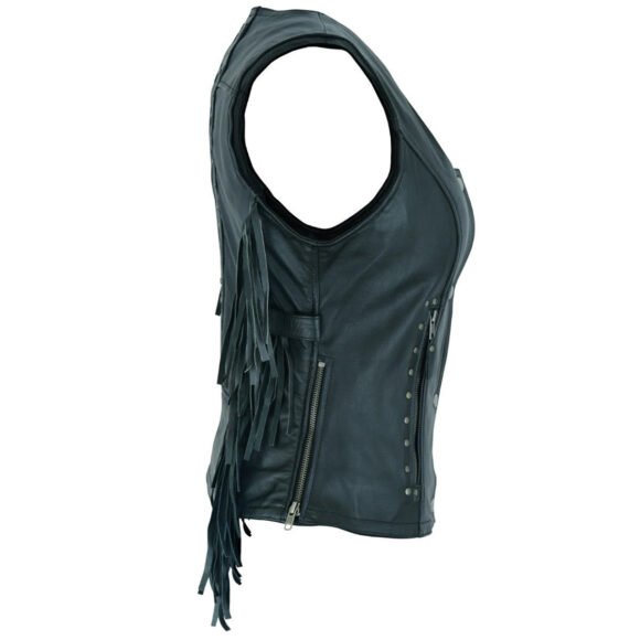 high mileage roxy ladies black vest | fringes | rivets