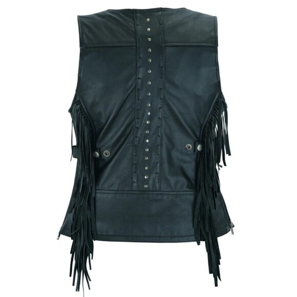 high mileage roxy ladies black vest | fringes | rivets