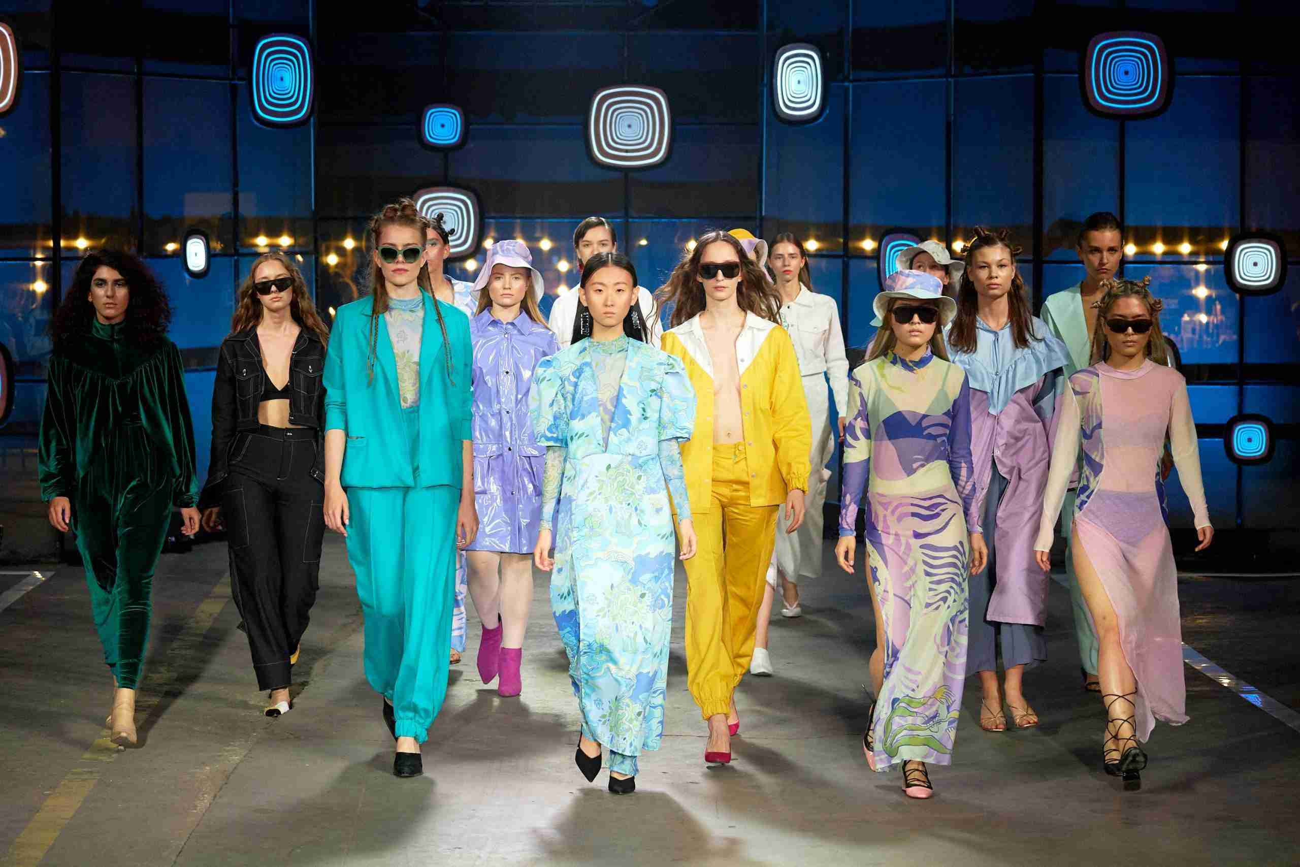 Fashion photography group of models Louis Vuitton catwalk