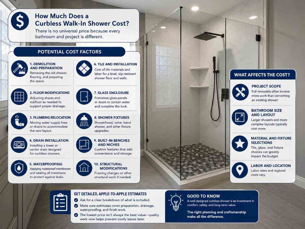 Curbless Walk-In Showers: The Feature Every Luxury Bathroom Remodel Needs 3 How Much Does a Curbless Walk In Shower Cost