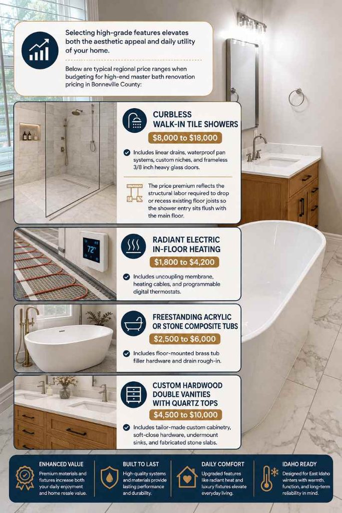 Luxury Bathroom Remodel Cost in Idaho Falls: What Upscale Really Costs 2 How much do premium materials and high tech fixtures add to the total cost