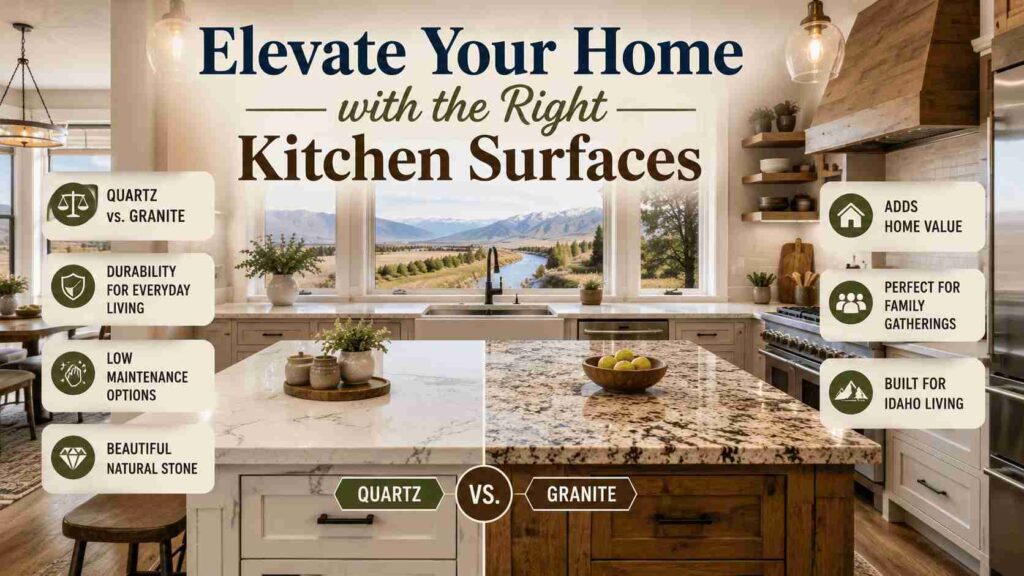 Quartz vs. Granite Countertops: Which Is Better for Your Idaho Kitchen? 1 Elevate Your Home with the Right Kitchen Surfaces