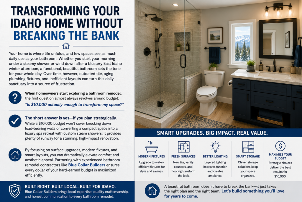 Is a $10,000 Bathroom Remodel Budget Realistic in Idaho? What to Expect, ROI, and Expert Tips 1 What to Expect ROI and Expert Tips