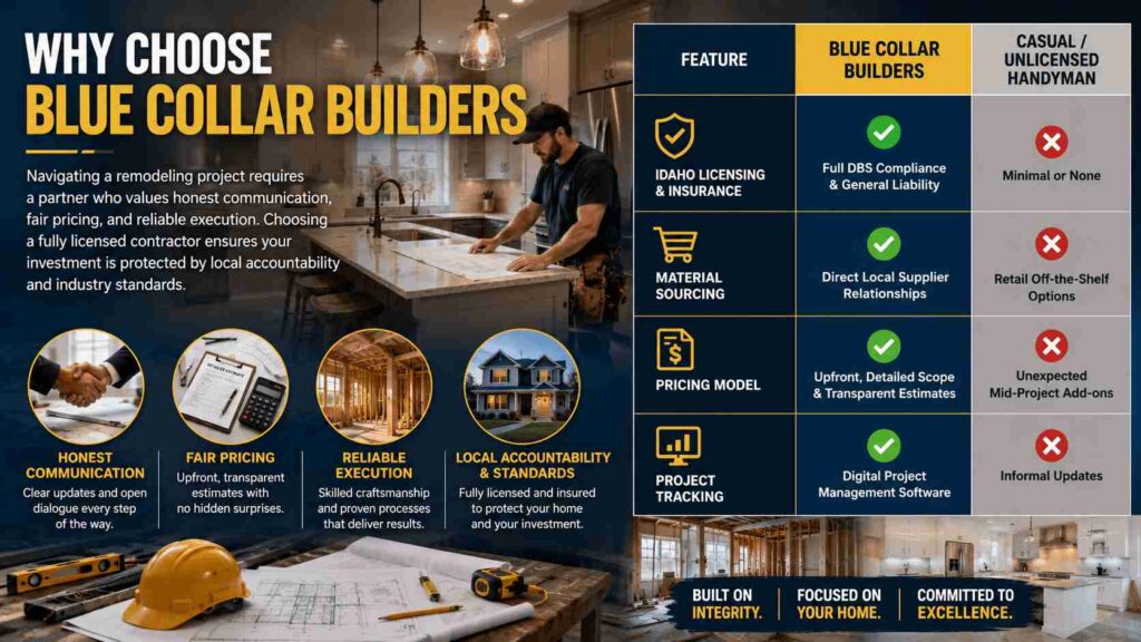 Quartz vs. Granite Countertops: Which Is Better for Your Idaho Kitchen? 4 Why Choose Blue Collar Builders