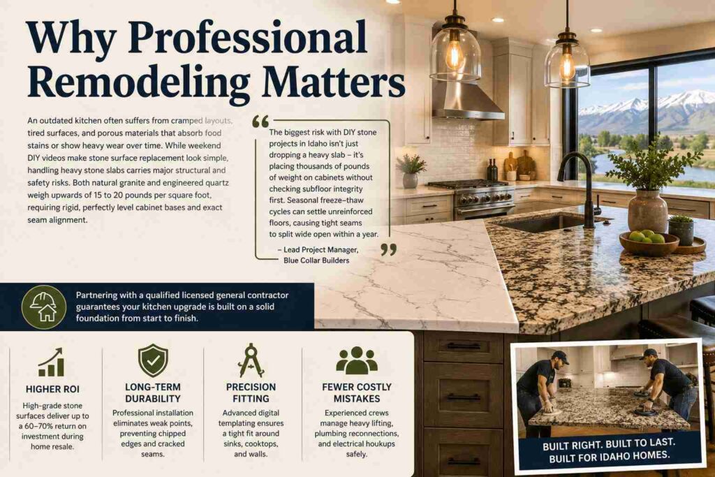 Quartz vs. Granite Countertops: Which Is Better for Your Idaho Kitchen? 2 Why Professional Remodeling Matters