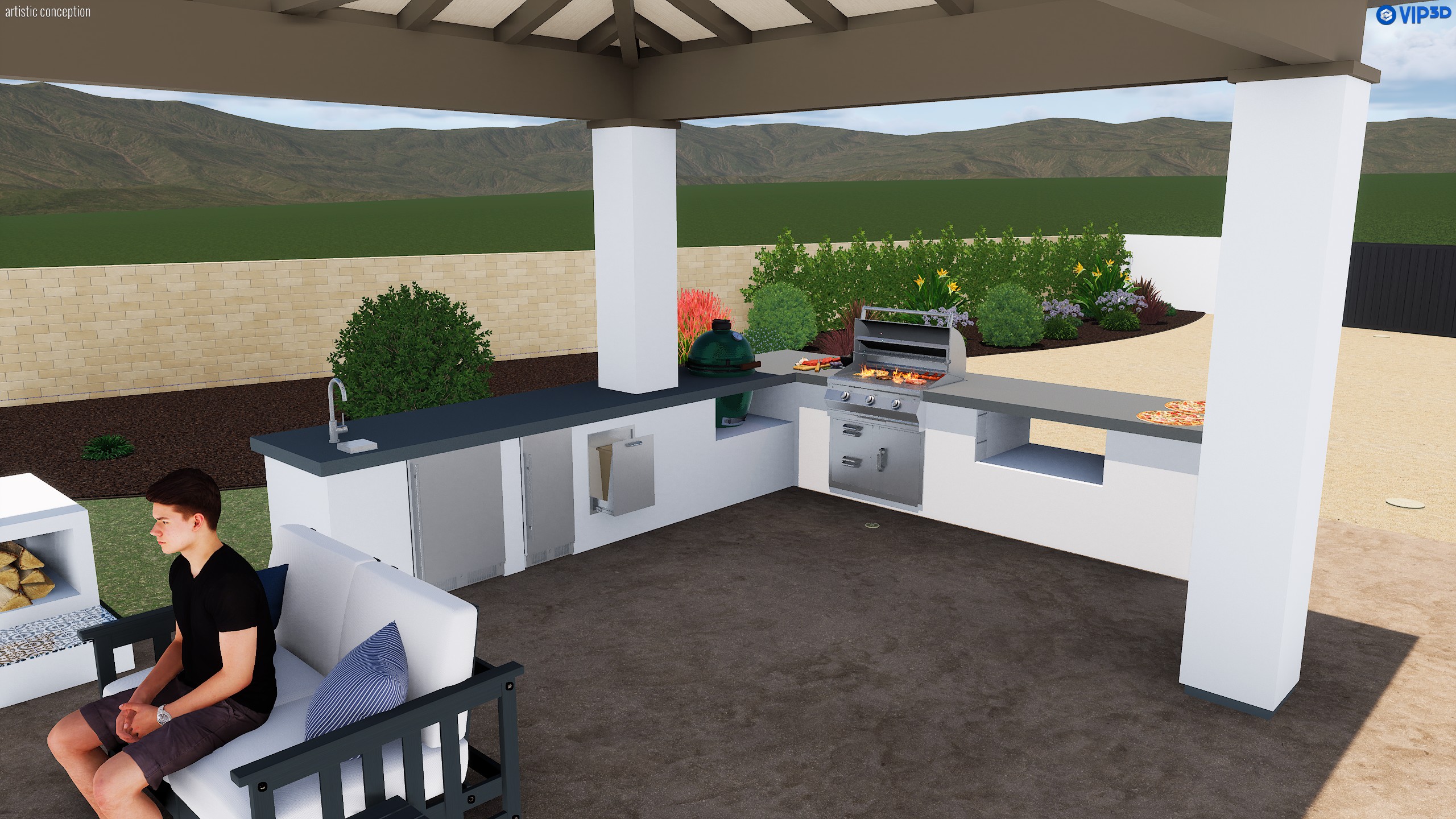 Custom Outdoor Kitchen in Newbury Park 3D design of an outdoor kitchen underneath a cabana in newbury park, ca