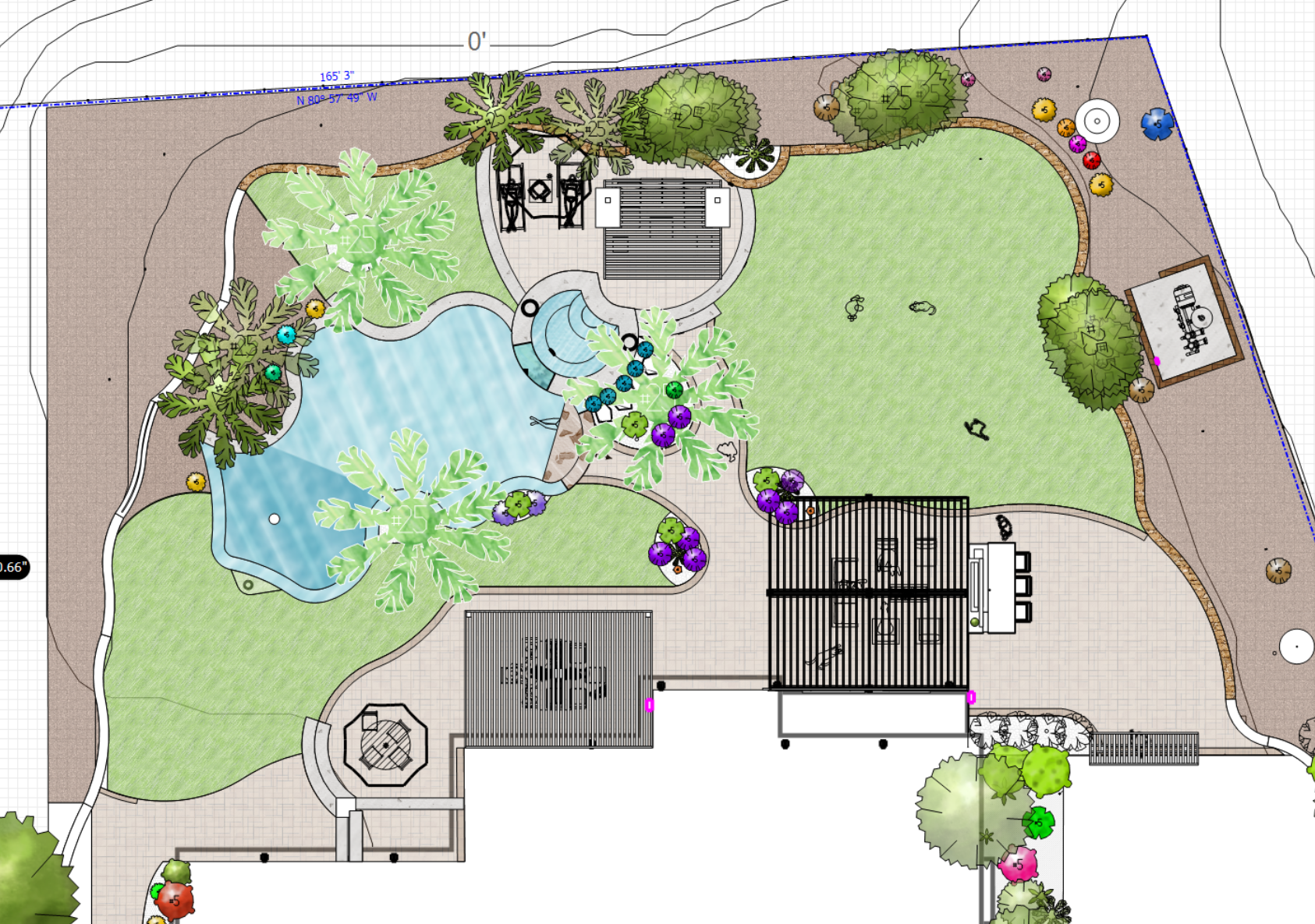 Custom Pool and Backyard Design Plan | Camarillo, CA Landscape and pool design plan showing custom swimming pool, spa, outdoor kitchen, and backyard layout in Camarillo, California.