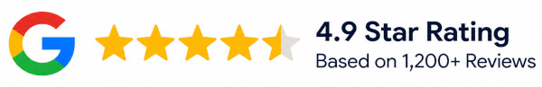 google reviews badge Google 4.9 star rating based on 1,200+ reviews.