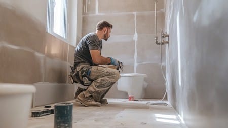 How Much Does Plumbing Cost for a New House? 5 Construction Worker Installing a Toilet in a Bathroom