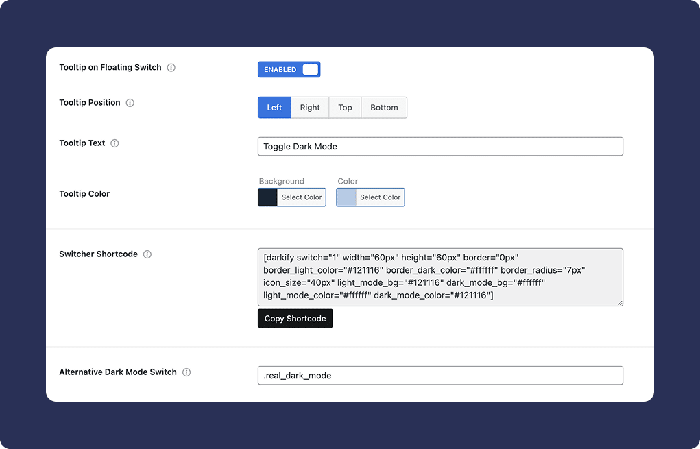 Easily add custom dark mode switches with shortcodes in WordPress - Darkify Plugin