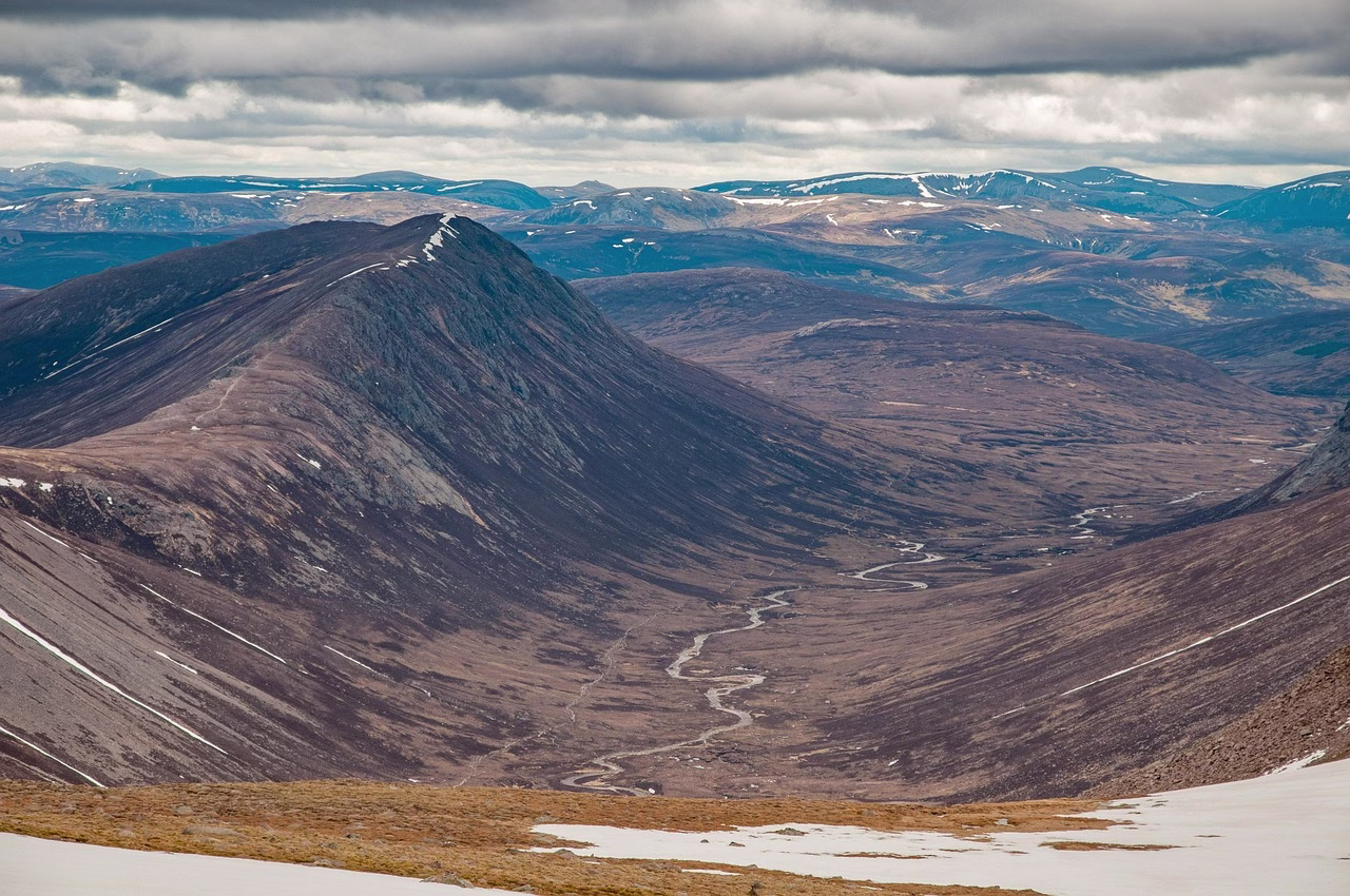 Bare hills and glens around Braeriach in the Cairngorms
