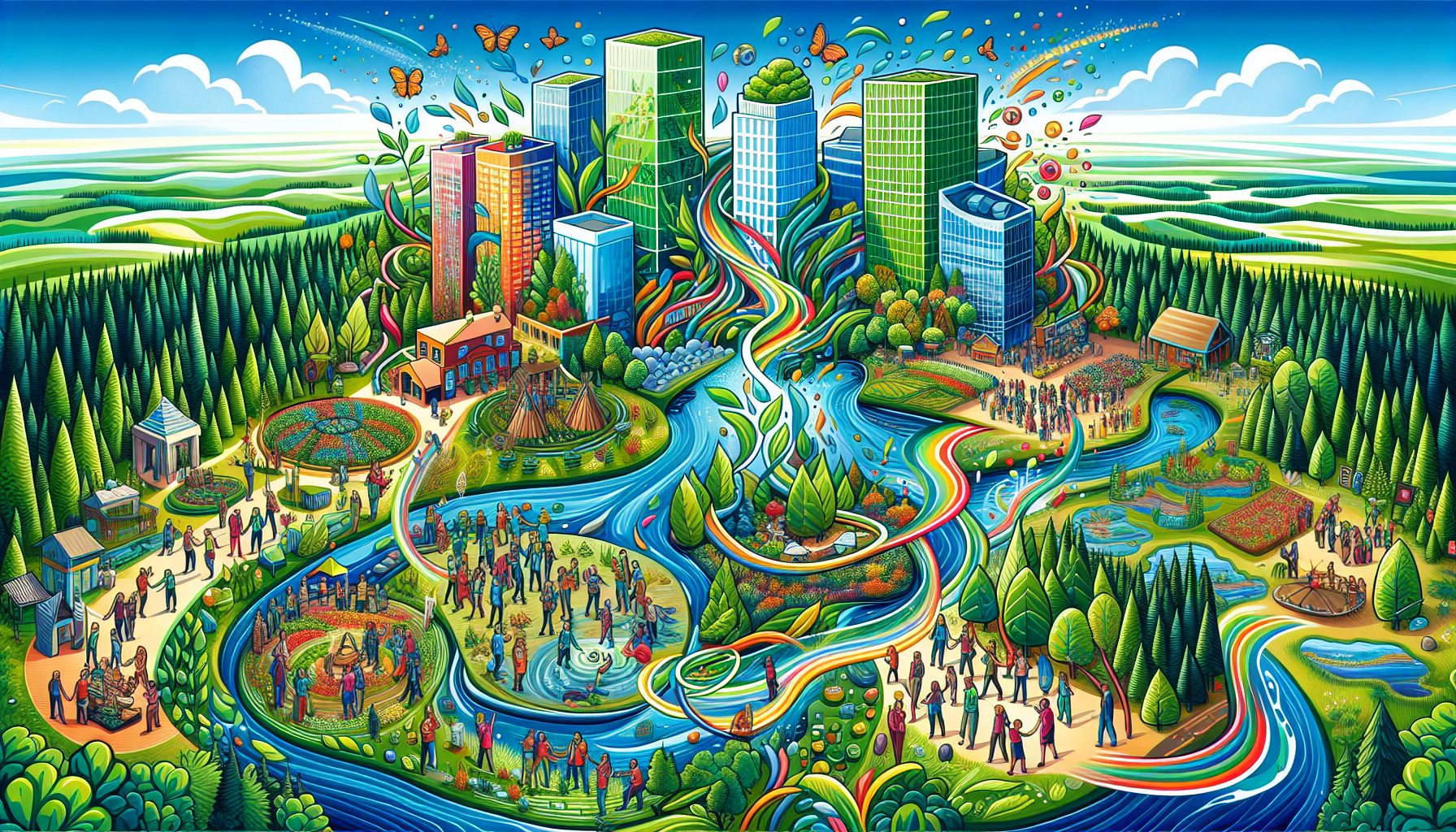 An illustration representing ESG in Canada, highlighting environmental, social, and governance aspects.