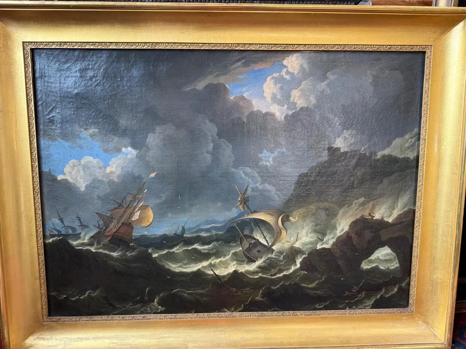 Tableau de naufrage en mer agitée.