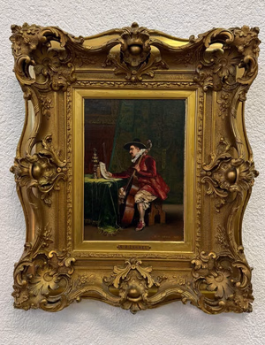 Peinture d’un musicien jouant du violoncelle.