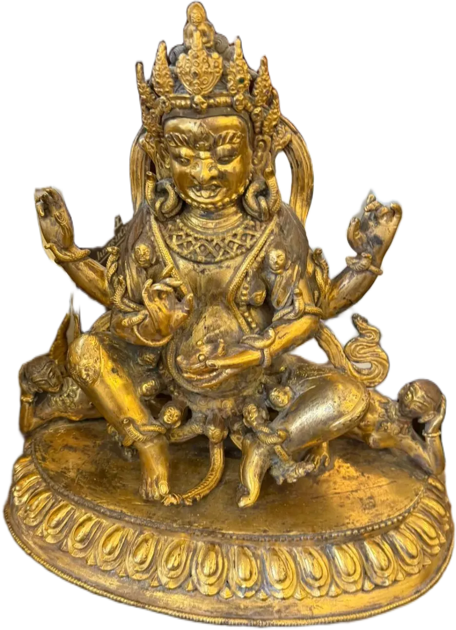 Statue dorée de divinité hindoue à plusieurs bras