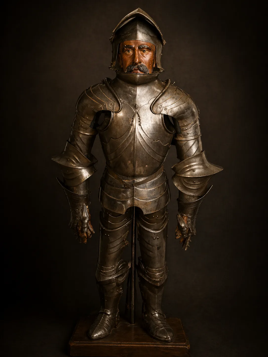 Armure médiévale complète avec casque et moustache