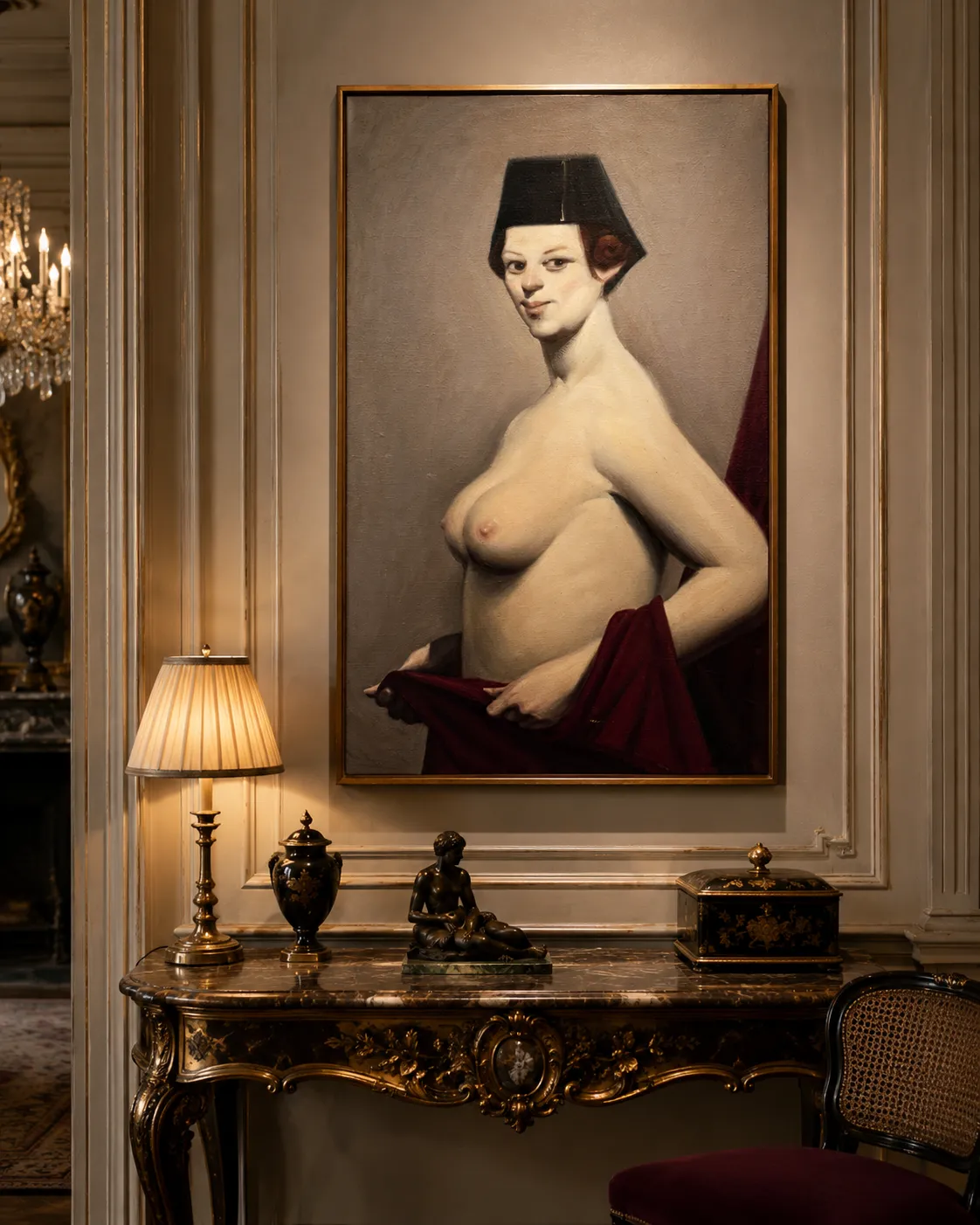 Tableau d’une femme nue au chapeau noir