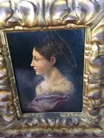 Portrait ancien de femme dans un cadre doré